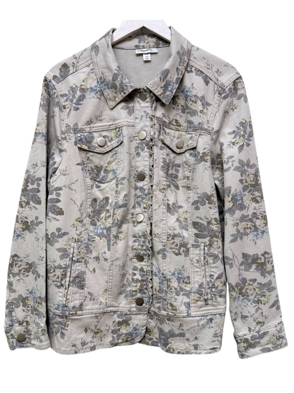 Dressbarn Floral Jean Jacket Plus Size 18/20 Beige Roses Casual Cottagecore NWT